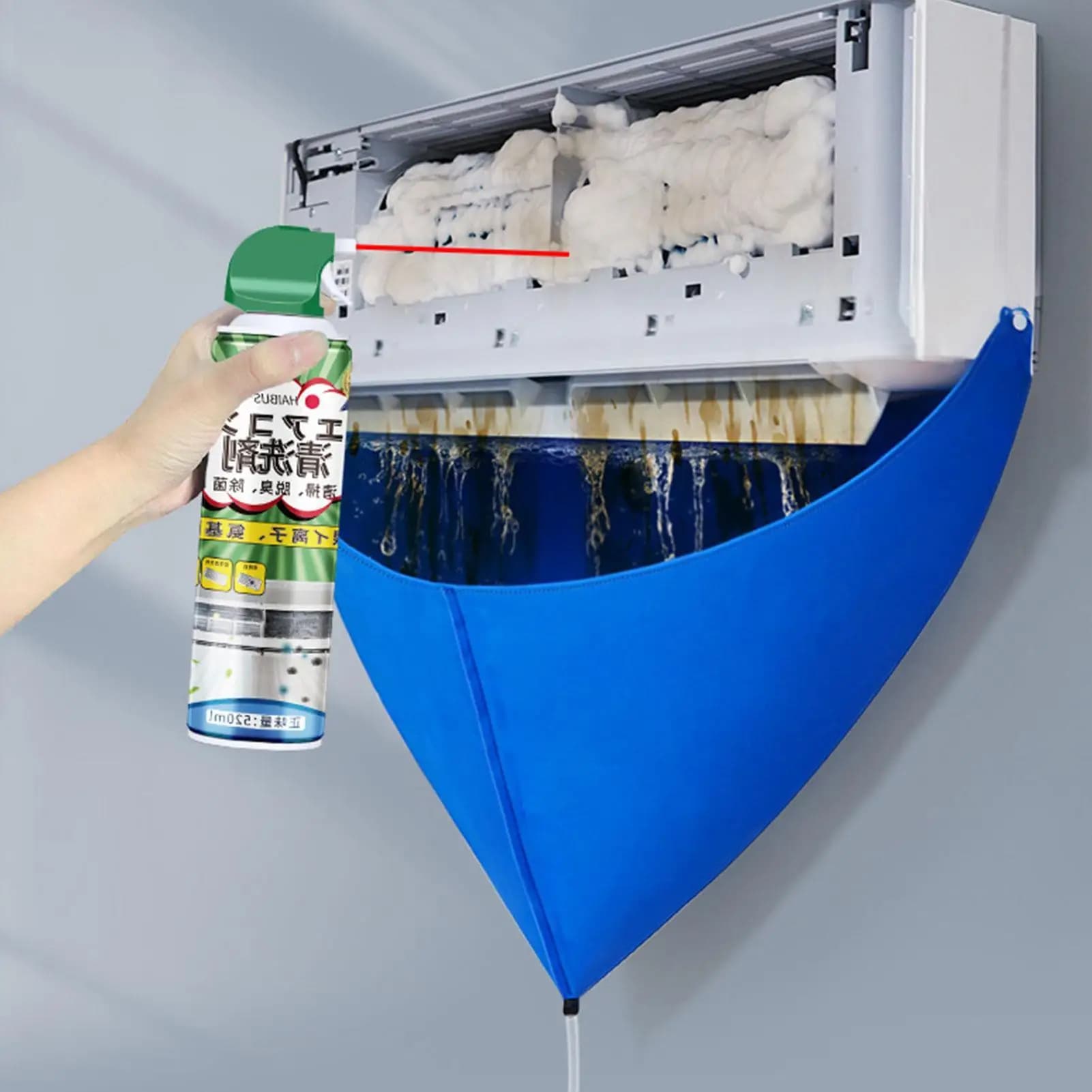 Copertura per la pulizia del condizionatore d'aria divisa Kit di borse per il lavaggio AC a parete per la pulizia della polvere con tubo di scarico Accessori per la casa