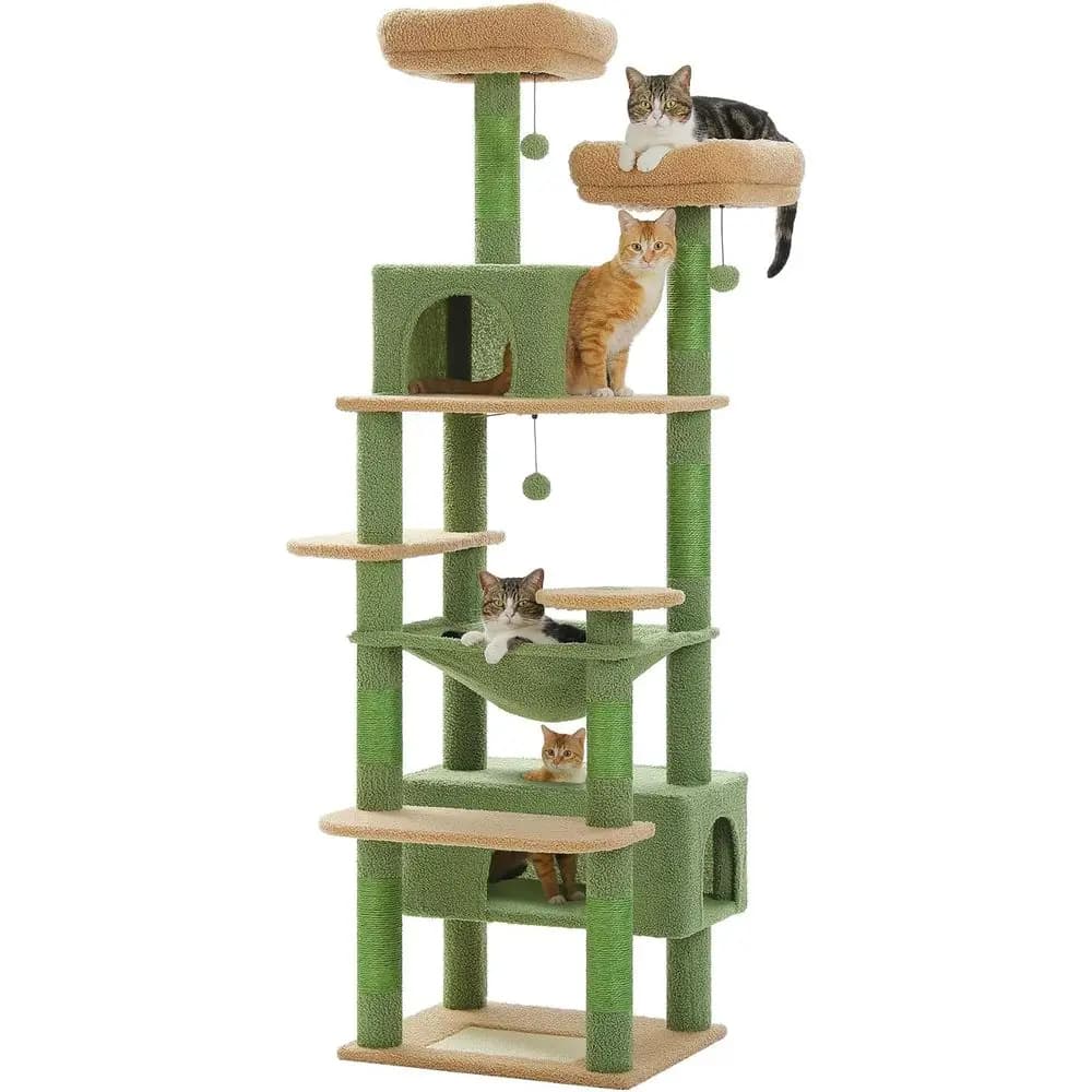Grande Albero per Gatti da Interno 72 Pollici con Tiragraffi in Sisal, Posti di Riposo Imbottiti, Cucce e Cesti - Verde