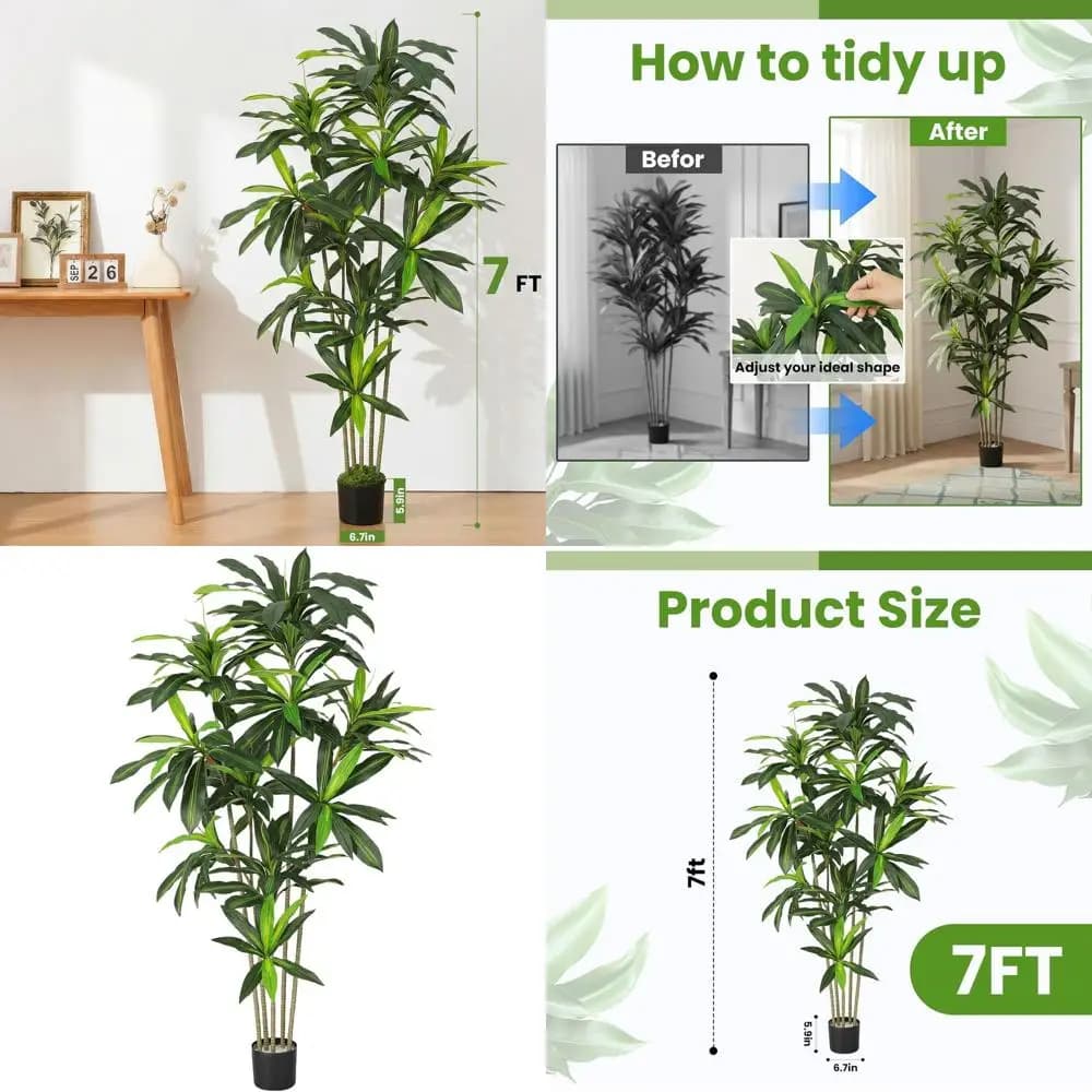 Artificial Dracene High 2.1 Meters with Olive Coppers, Indoor / Exterior Plants with Base Vase, Realistic Fruits, Natural Effect
