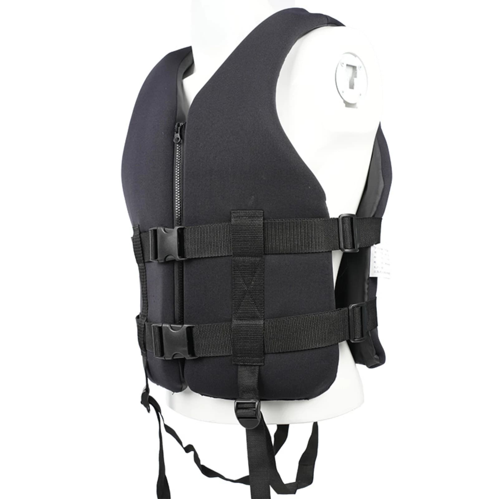 Neoprene Life Vest Black Zip Front Life Vest Personal Flotation Device Plastic Buckles Textured Finish for Adults