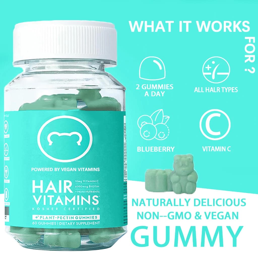 Premium vegan hair vitamin supplement: gommose collagen and hair biotin caramels, fast gums for hair growth for men and women