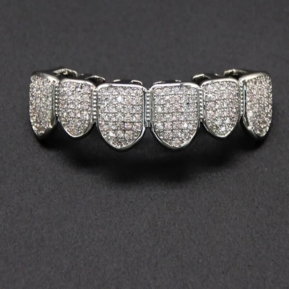 Set di Grillz per Denti Hip Hop, Design Rimovibile per Denti Superiori e Inferiori, Coperture Dentali con Zirconi e Strass