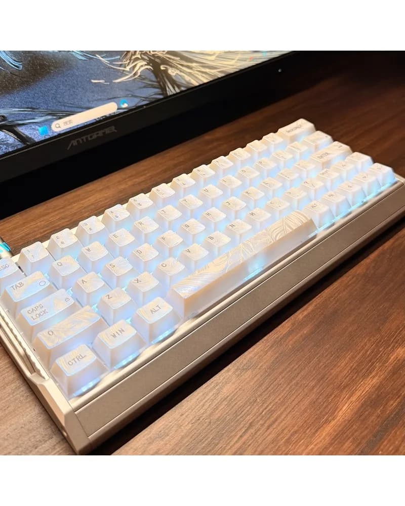 Keycap per tastiera meccanica con asse magnetico perlescente, motivo a piuma, originale Wooting/EV63 per 129 tasti