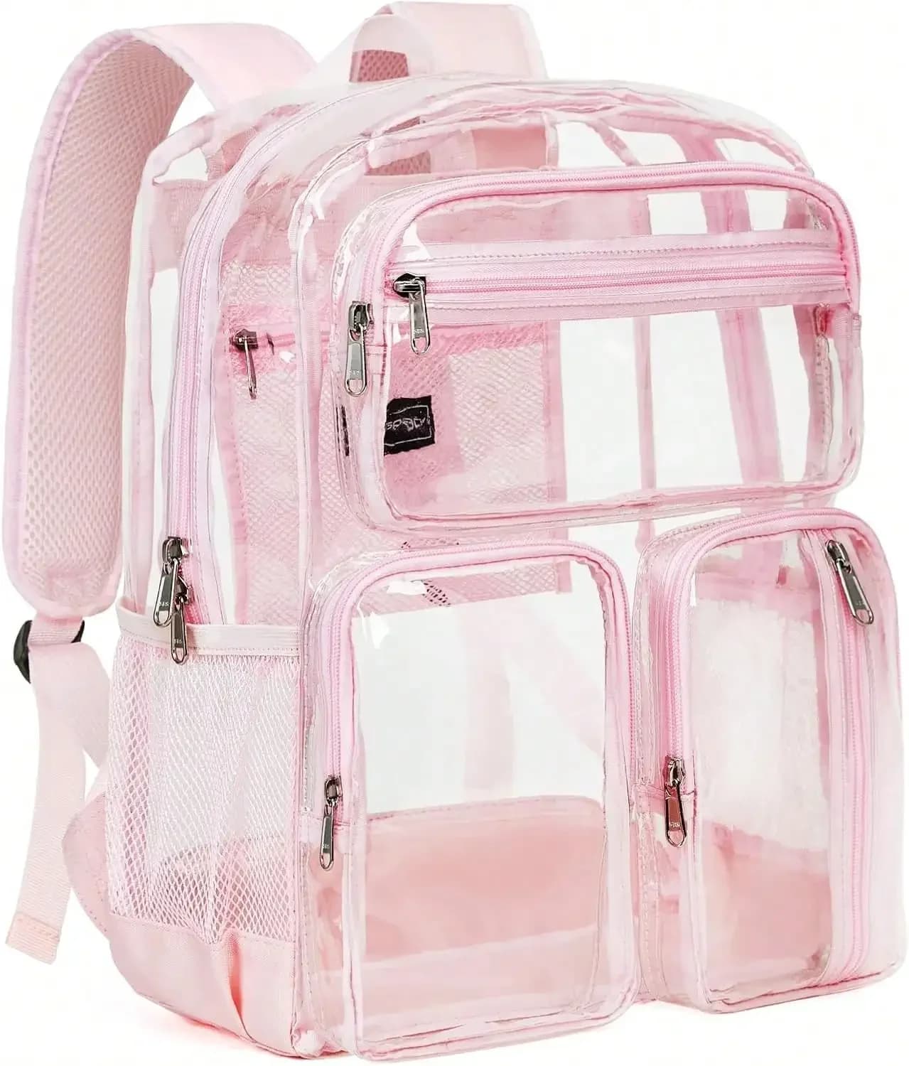 Large Heavy Duty Transparent Clear Backpack Durable See Through Bookbag For College Work And Festivals Light Pink