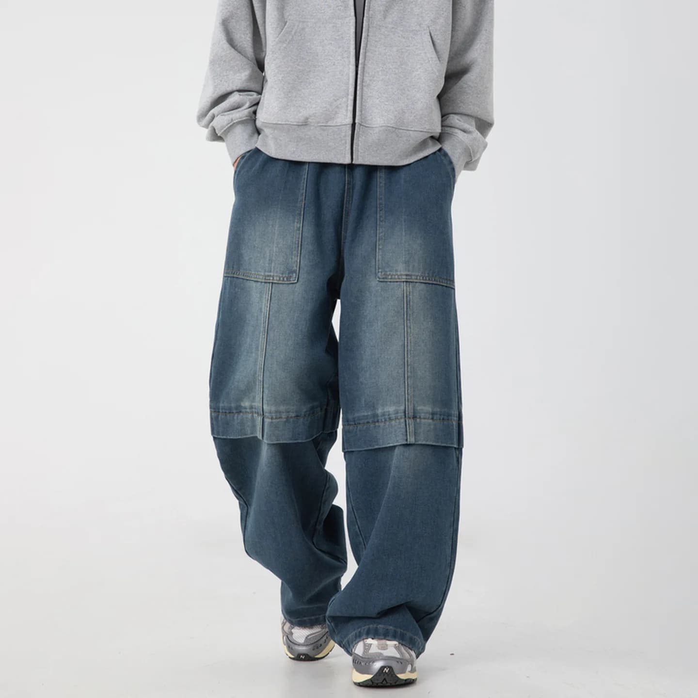 Autunno Inverno Nuovi Uomini di Moda Impiombato Casual Alla Moda Allentato Gamba Larga Pantaloni in Denim Lavato Maschile Basic Jeans Pantaloni Fondo Vestiti