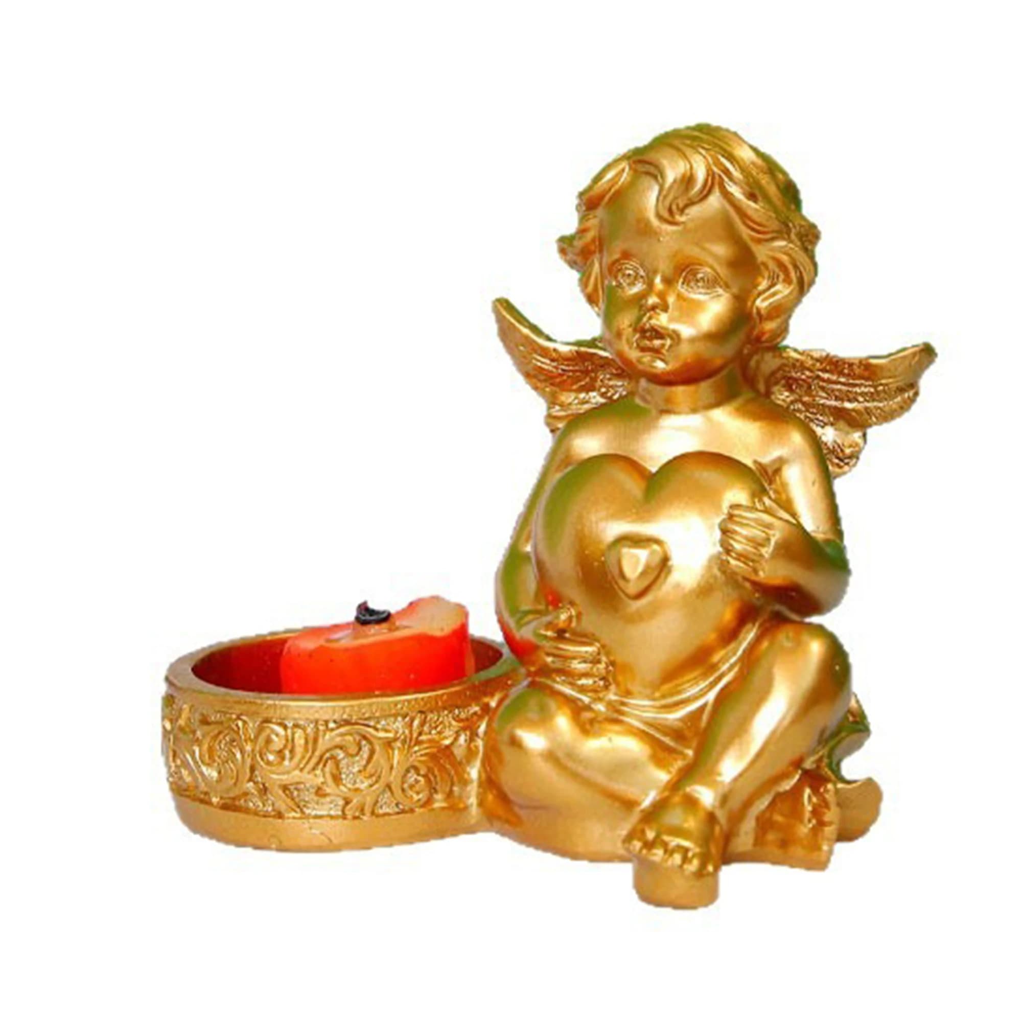 Romantico Portacandele a Forma di Cuore di Cupido con Ali d'Angelo per Decorazioni di San Valentino, Matrimoni e Feste