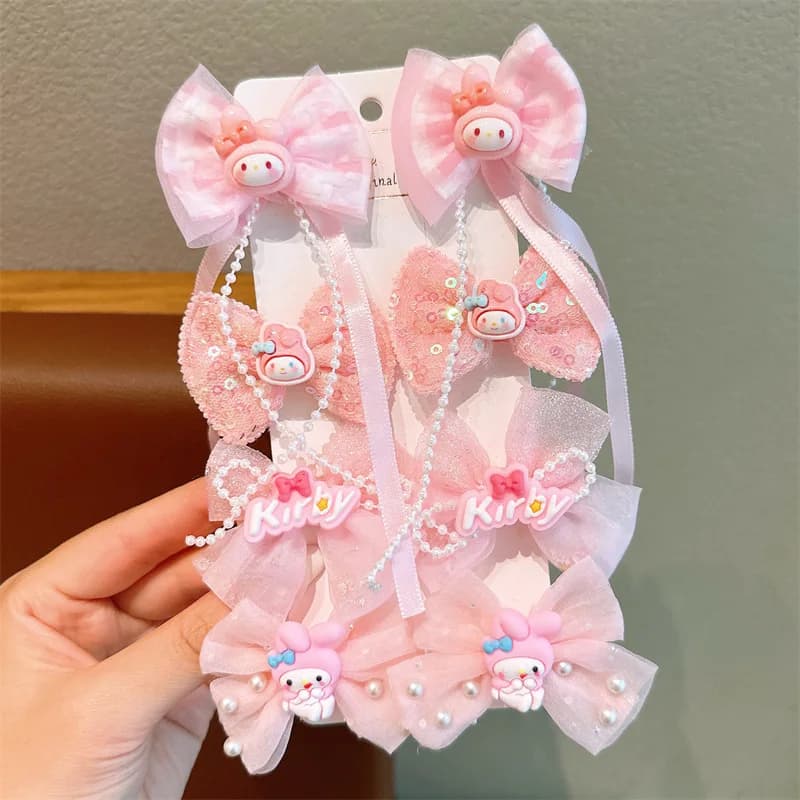 Hello Kitty Kuromi Hair Accessory Set, Children's Cartoon Hair Clips, Side Clips, Ponytail Hair Ties, Hair Clips, Hair Ties