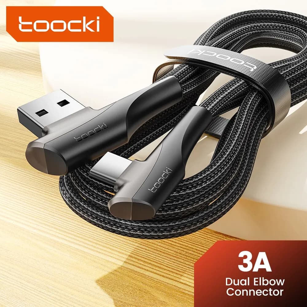 Toocki 3A Cavo USB Ricarica rapida 3.0 Cavo di ricarica rapida Tipo C Cavo dati a doppio gomito da 90 gradi per Huawei Xiaomi Samsung Realme