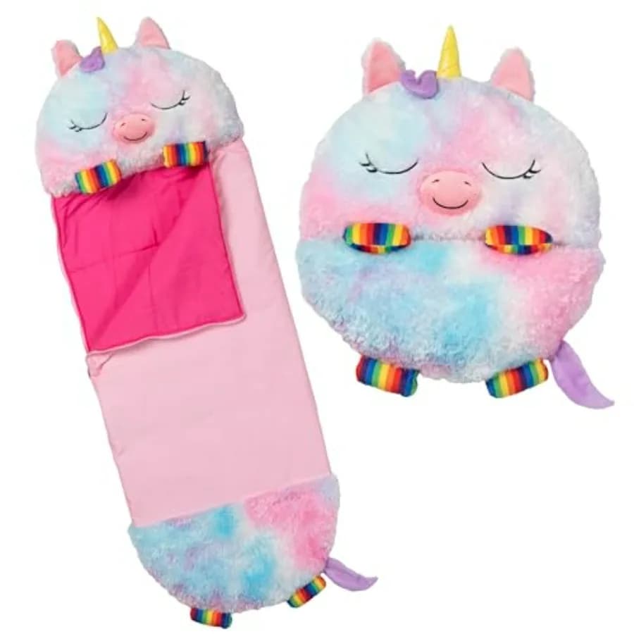 Cuscino sacco nanna per bambini dai 3 anni in su: unicorno arcobaleno medio in peluche, 54 x 20, sacco nanna-cuscino 2 in 1 per giocare e dormire