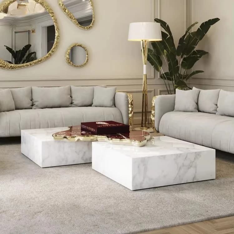 yr-Luxury Dark Marble Coffee Table with Organic Gold Brass Bridge Natural Stone Block Center Table for Villa Hotel Lobby-