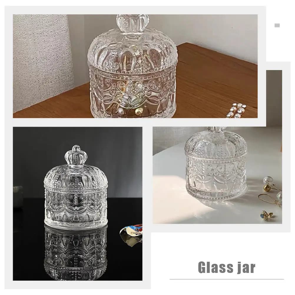 Set di 2 Barattoli in Vetro a Forma di Corona, Eleganti Contenitori Ermetici per Dolci, Biscotti, Conserve, Marmellate, Fagioli, Farina, Spezie
