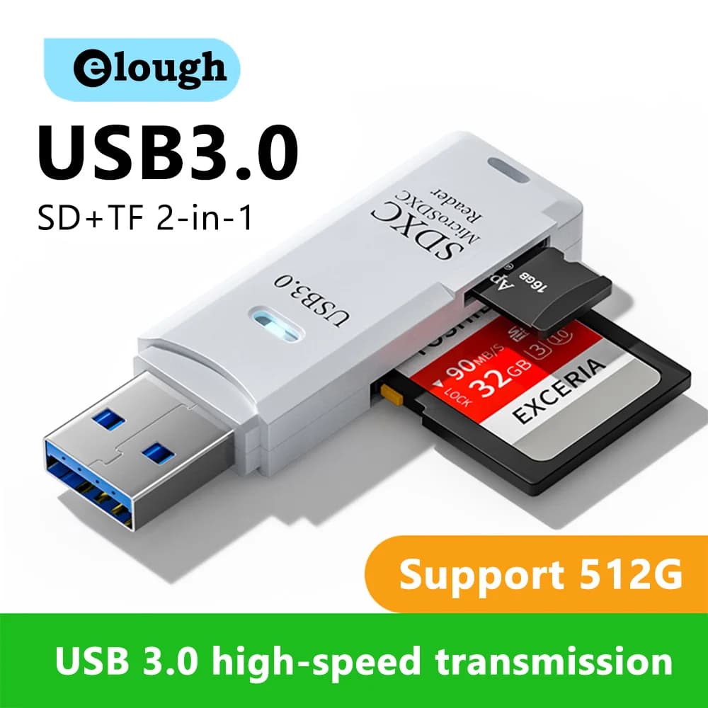 Lettore di schede USB 3.0/2.0 2-in-1, da USB 3.0/2.0 a lettore di schede di memoria SD TF, lettore di schede USB Flash Drive per PC e laptop, accessori