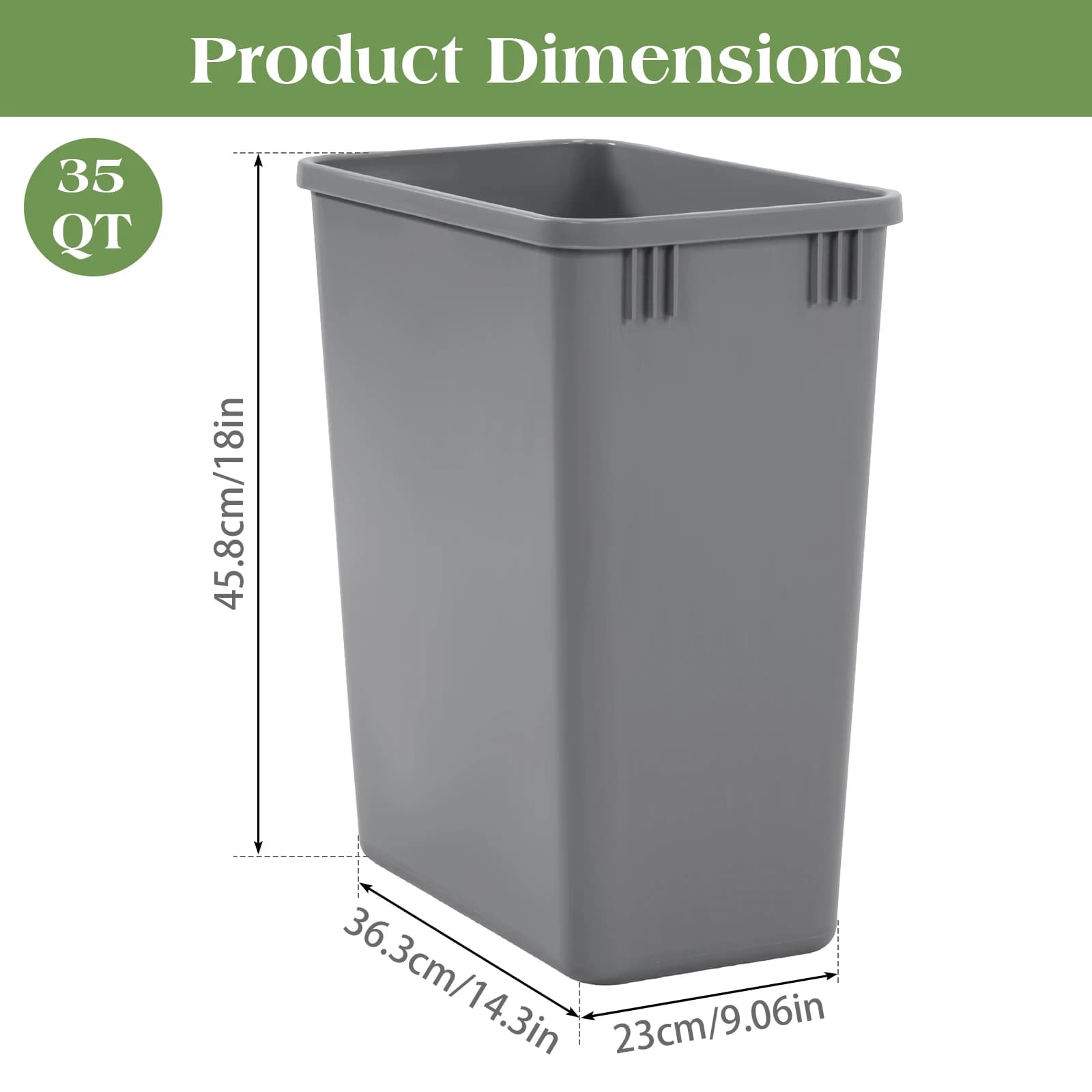 10 Pack 35 QT Rubbish Trash Garbage Can Easy To Clean Plastic Waste Basket for Bathroom Laundry Living Room Home Workspace