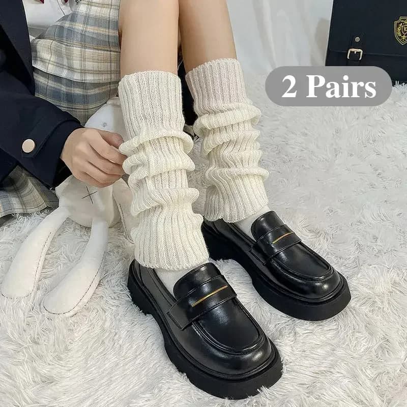 2 paia di calzini da donna in pile, tinta unita, per autunno e inverno, stile Harajuku, alla moda, semplici, stile college JK.