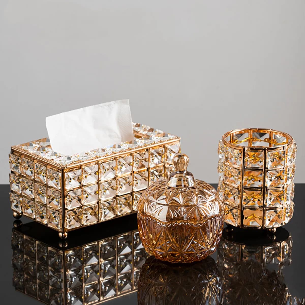 1pc Golden Crystal Makeup Brush Tools Holder Cosmetic Storage Collector vaso rotondo a matita