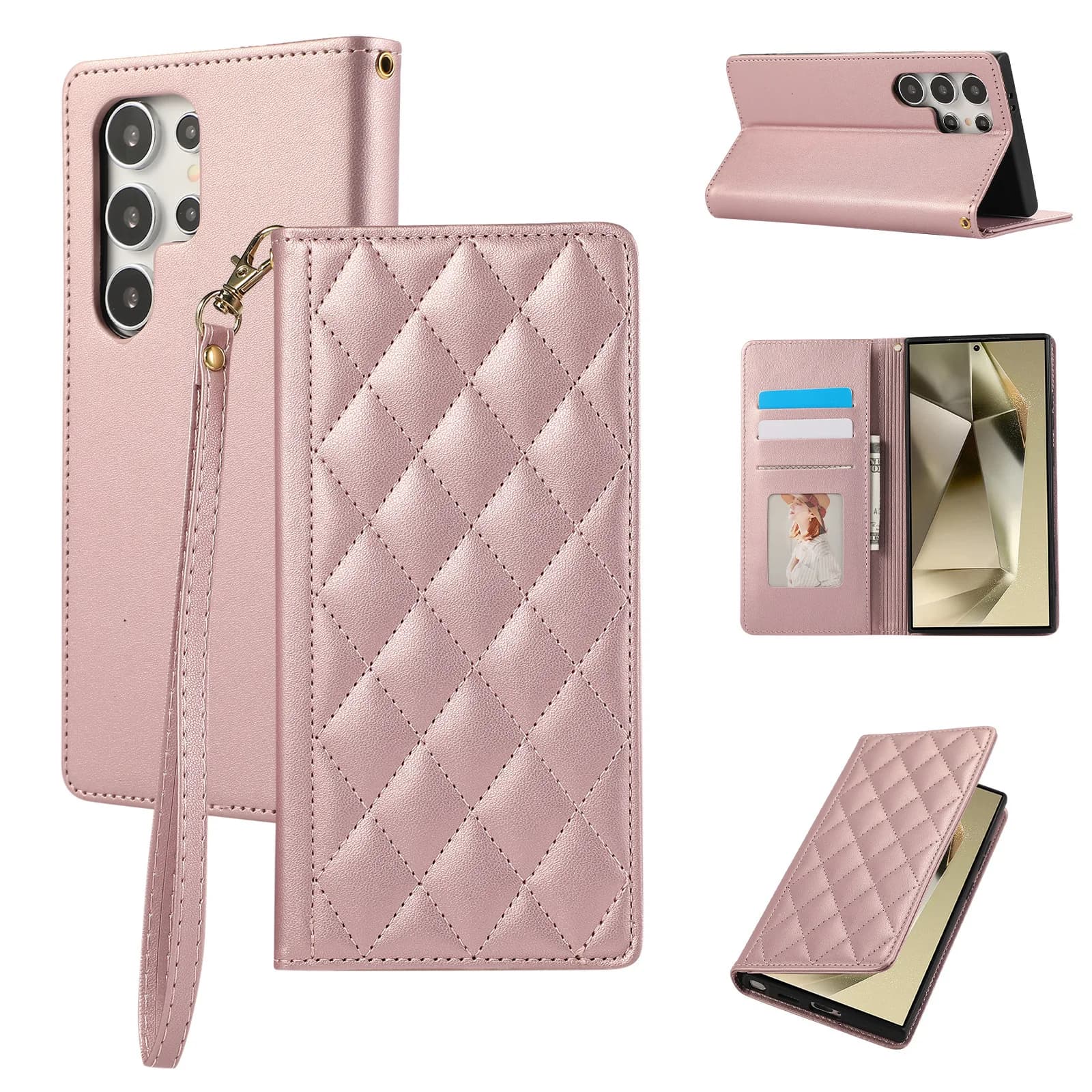 Custodia a rombo magnetica in pelle per OPPO Realme C75 C67 C65X C65 C63 C61 C55 C53 C51 C35 con laccetto e 3 slot per carte
