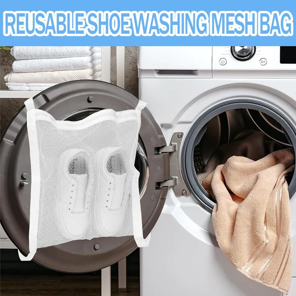 Reusable White Mesh Shoe Laundry Bags Separated Independent Cleaning Pouches, Perfect for Sneakers Shoes Garments Washing Machine Safe Use