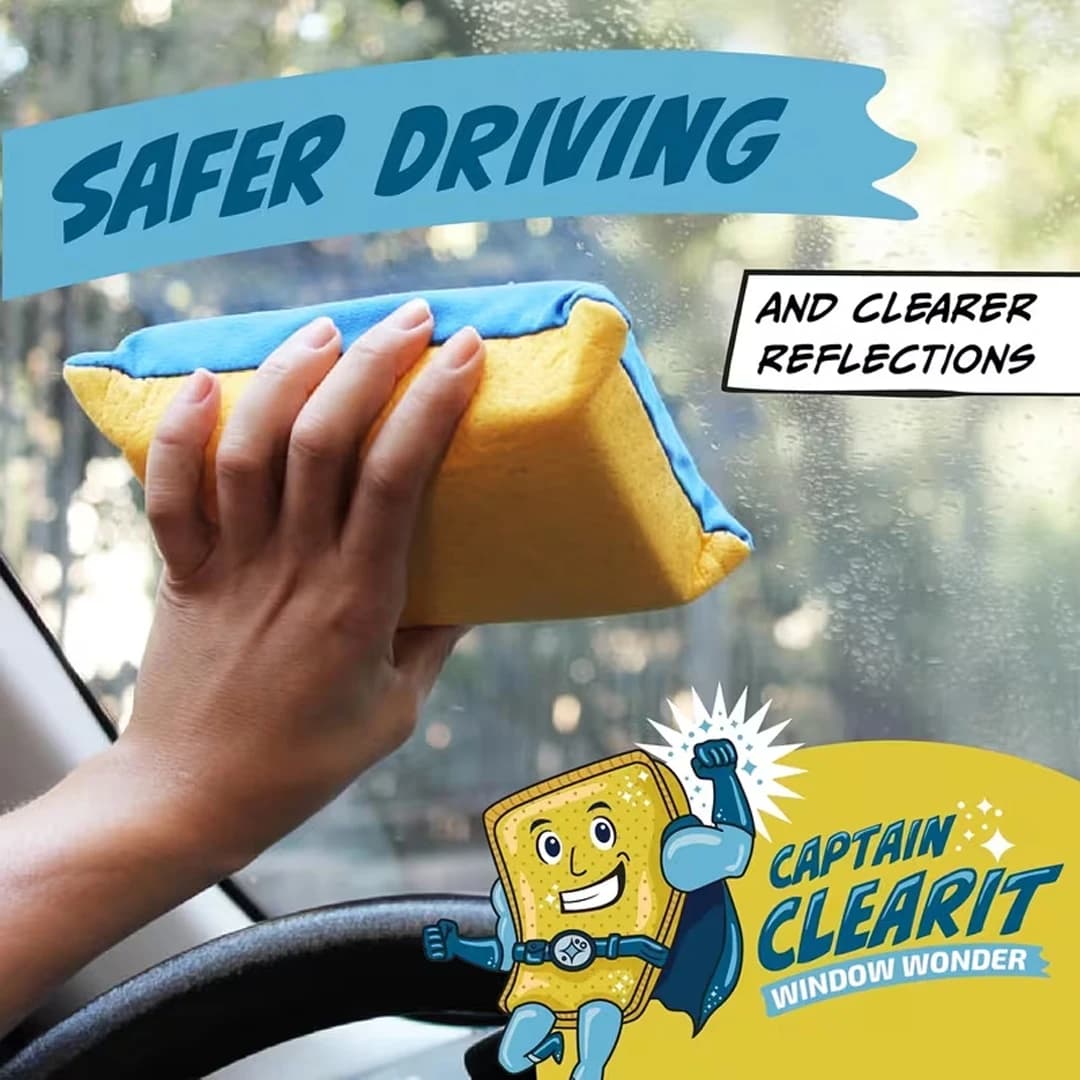 Spugna Miracle Captain Clear per Pulizia Universale, Antiappannamento e Assorbente, per Finestrini Auto, Specchi e Pulizie Domestiche