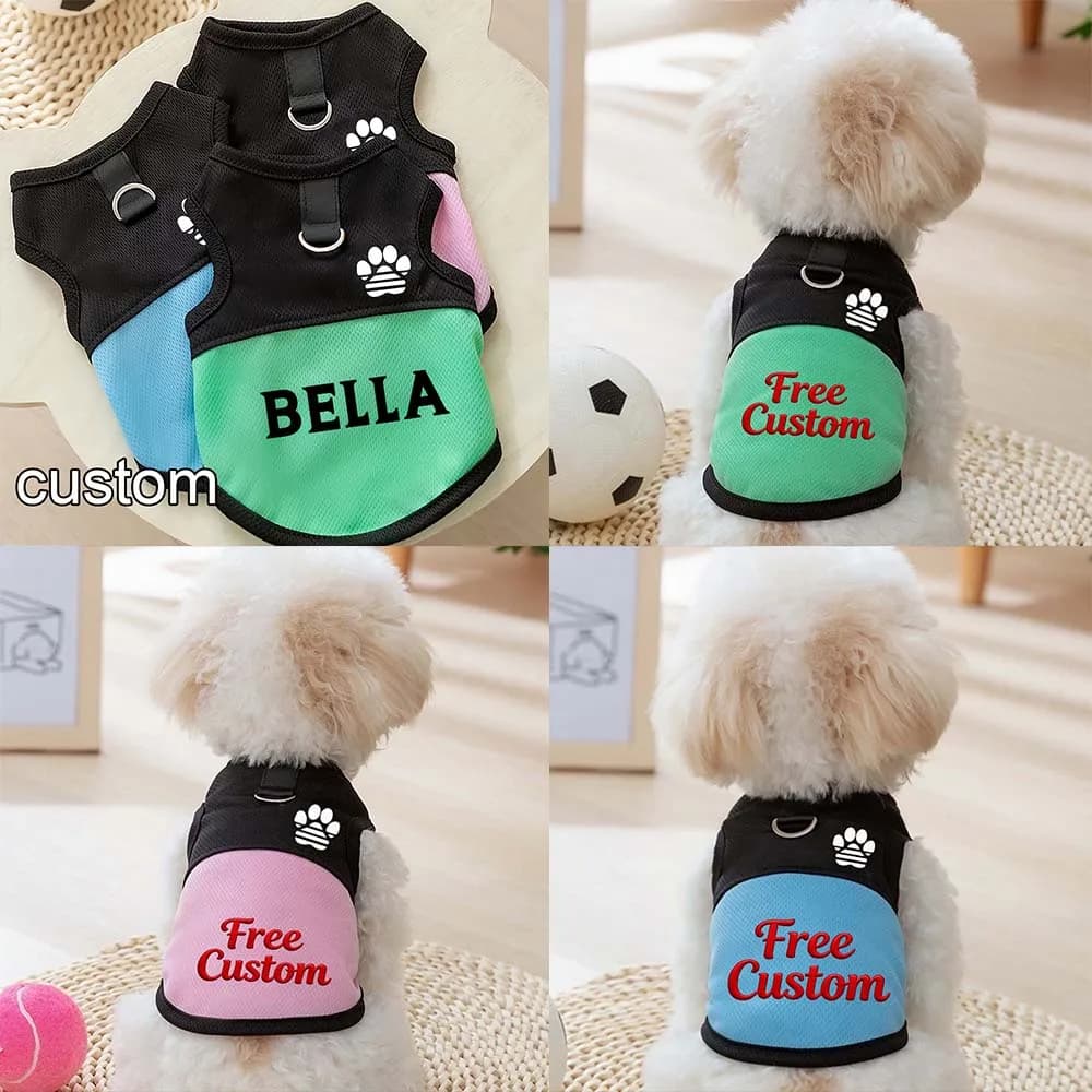Abbigliamento Personalizzabile per Animali Domestici, Gilet in Rete con Stampa della Zampa, Anello a D per Guinzaglio Primavera/Estate per Cani e Gatti, Rosa Blu Verde