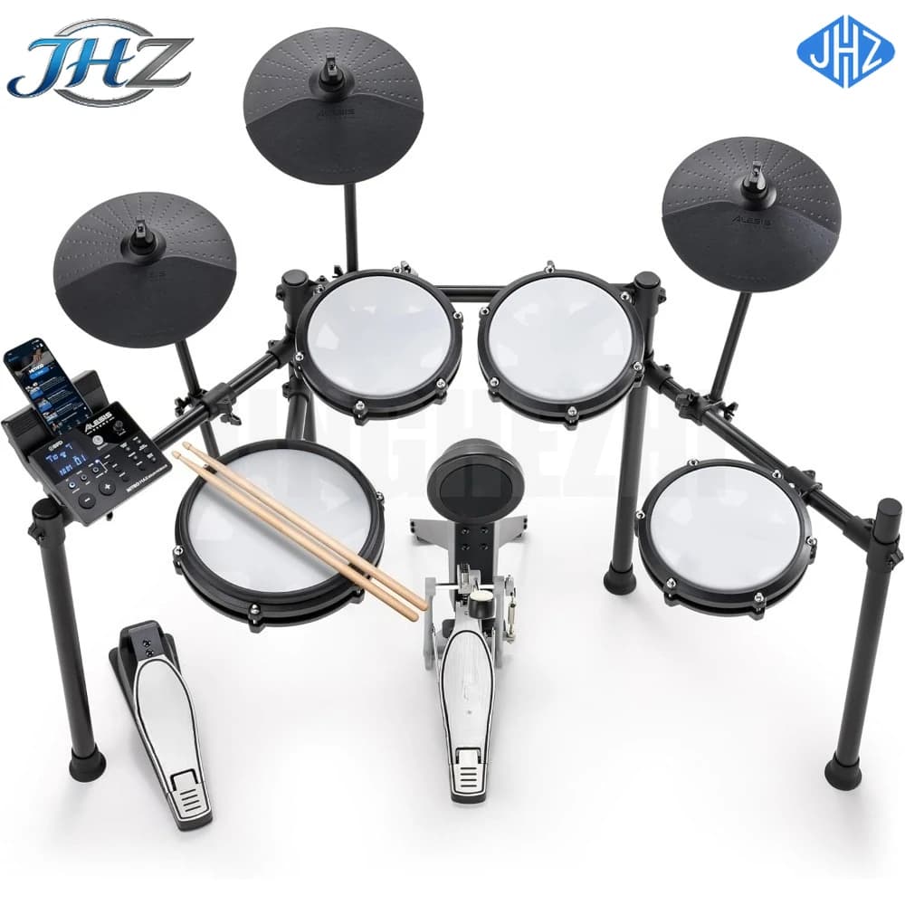 JHZ per Kit Batteria Elettronica Nitro Max con Pad in Mesh Silenziosi, Rullante Dual Zone da 10 pollici, Bluetooth, Oltre 440 Suoni Autentici, - Spedizione Gratuita