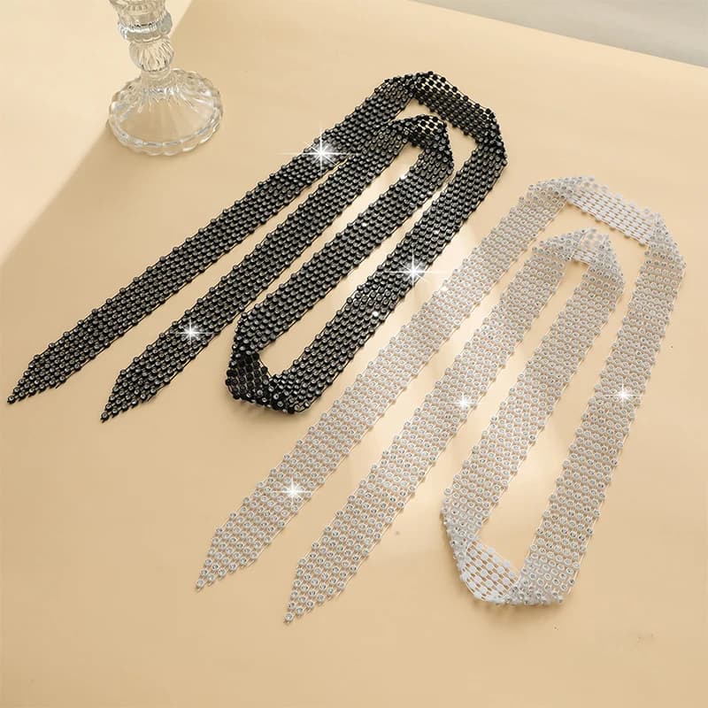 Sciarpa lunga bling Fazzoletti da collo Strass Cravatta Collana girocollo per donna Collana con colletto in cristallo di lusso