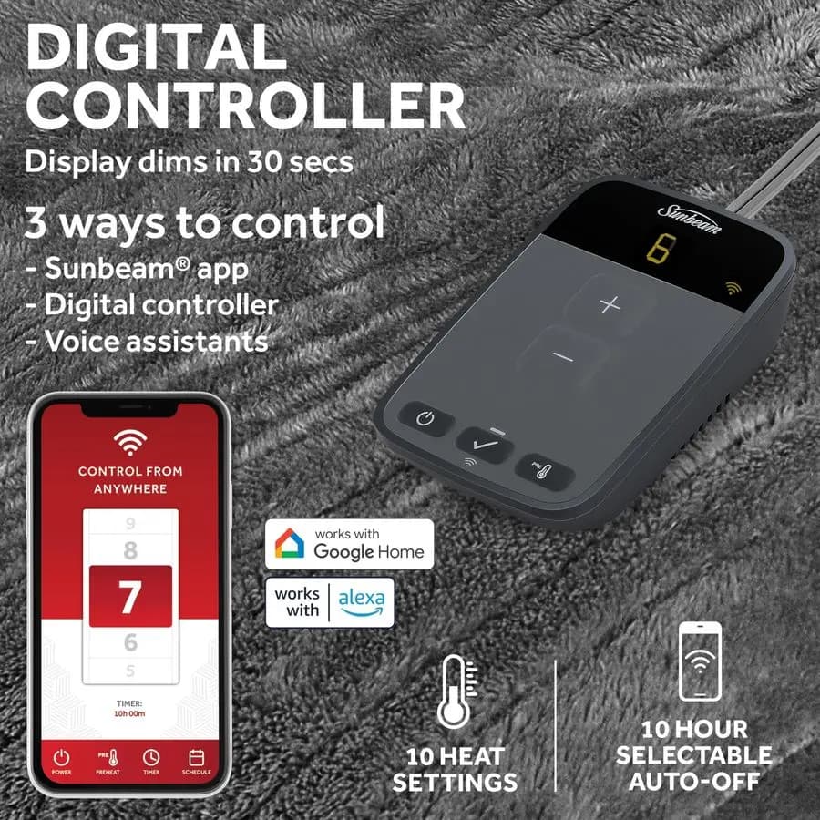 Coperta Elettrica Loftec con Connessione WiFi, 10 Impostazioni di Calore, Spegnimento Automatico dopo 10 Ore, Riscaldamento Rapido, Coperta Intelligente