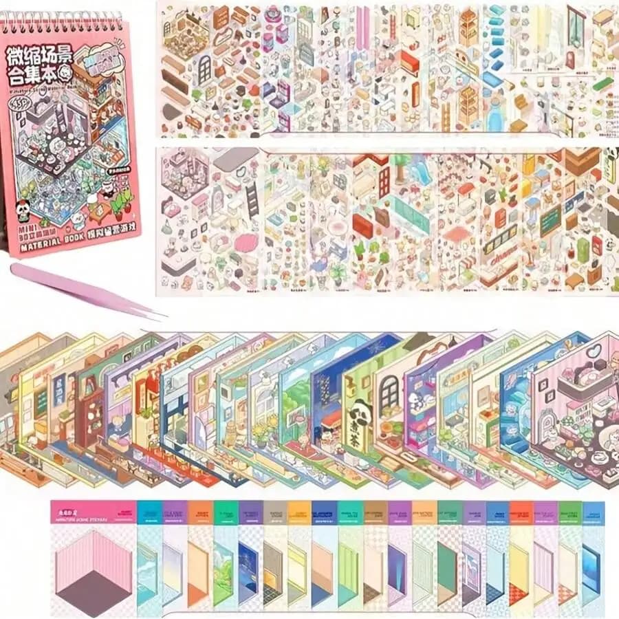 Un set di 45 mini pezzi per scenografie, completi di pinzette, questo kit modello 3D presenta una varietà di