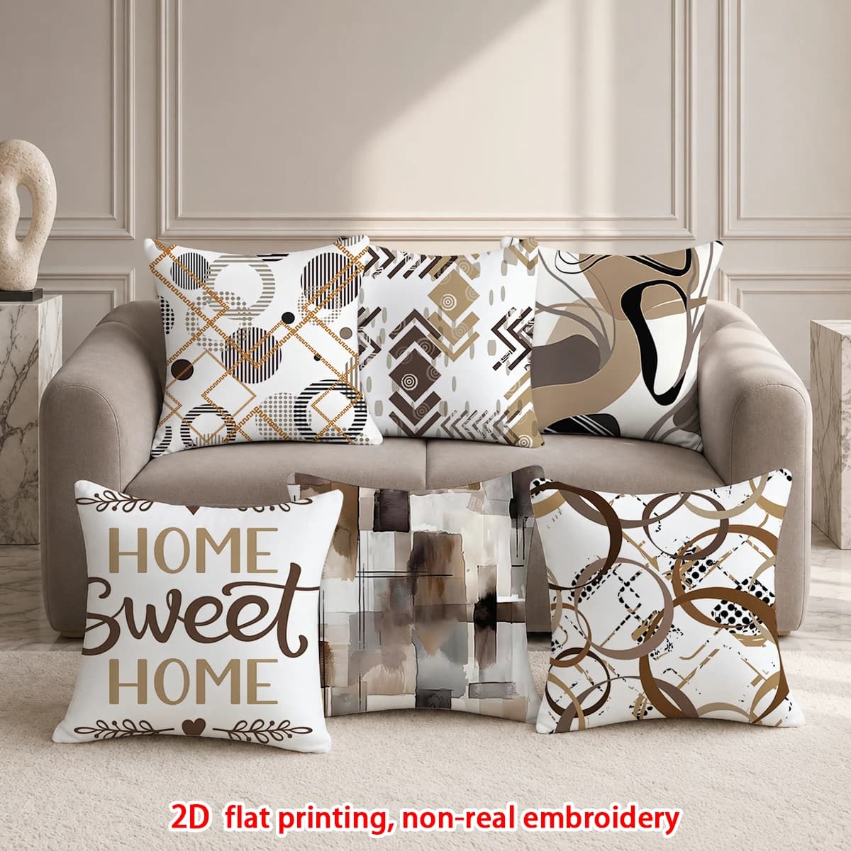1pc Set of 6 Modern Geometric Abstract Throw Pillow Covers, Home Sweet Home Decorative Cushion Cases for Sofa Bedroom Living