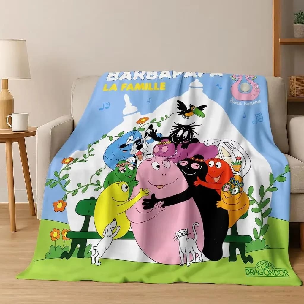 Cartoon Les Barbapapa Barbamama Family Flannel Blanket,Warm and Cozy Soft Throw Blanket for Home Bedroom Bed Sofa Cover Kids