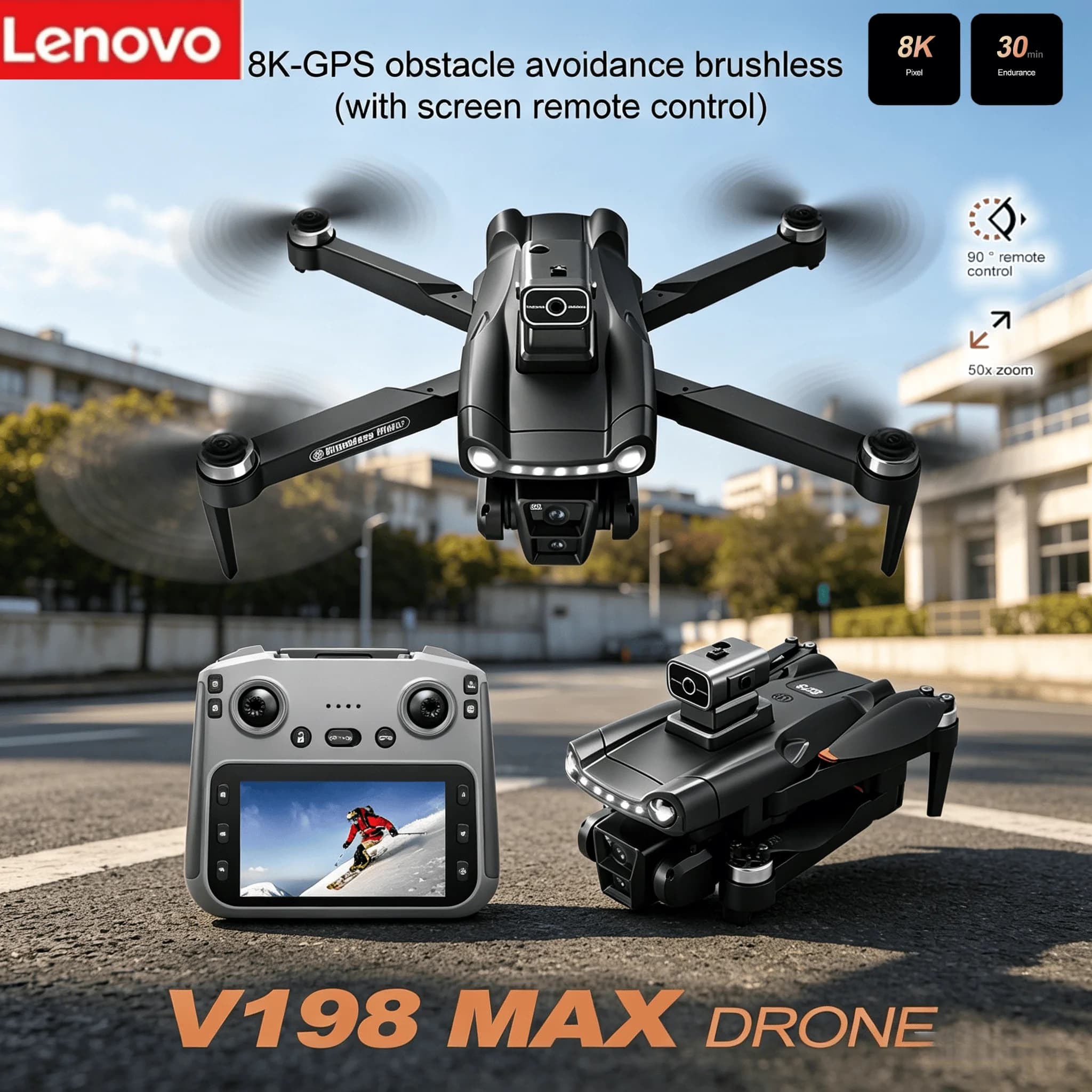 Lenovo V198MAX Drone 8K Profesional FPV Brushless Laser obstacle avoidance Aerial Optical Foldable Quadcopter Mini 4K Dron