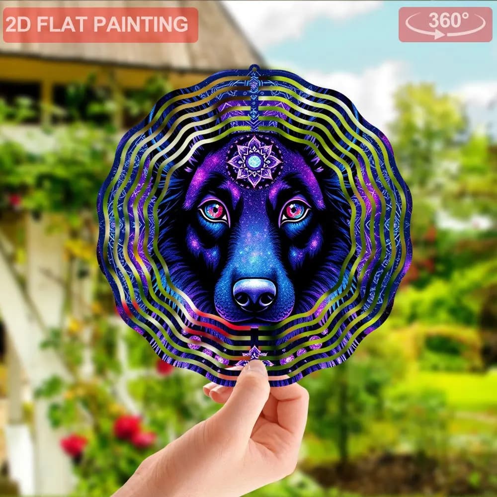 Metal Outdoor/Indoor Wind Chime with Mandala and Galaxy Patterns, Mystical Dog-Themed Garden Decor Patios