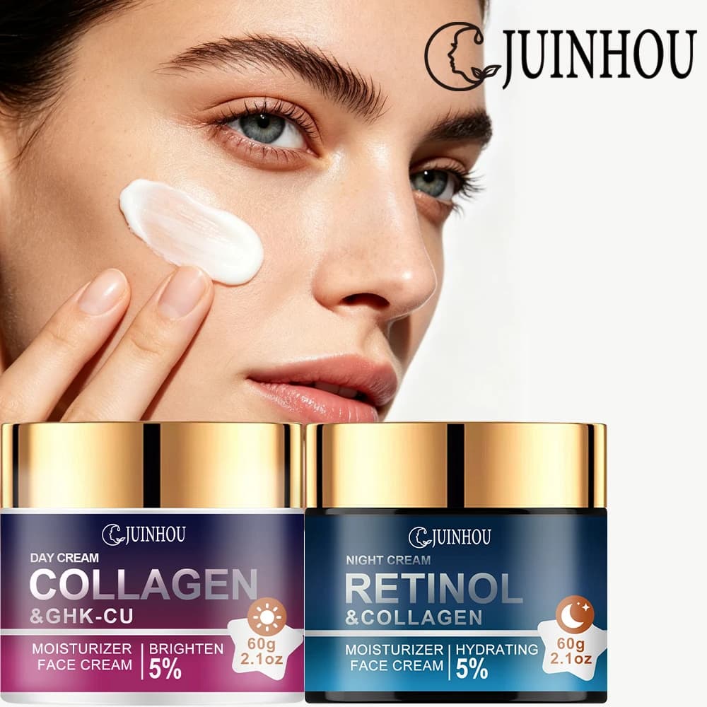 JUINHOU 2Pcs Morning C Evening A Cream Collagen &Retinol Hydrating Facial Moisturizer For Firming Smoothing Improving Rough Skin