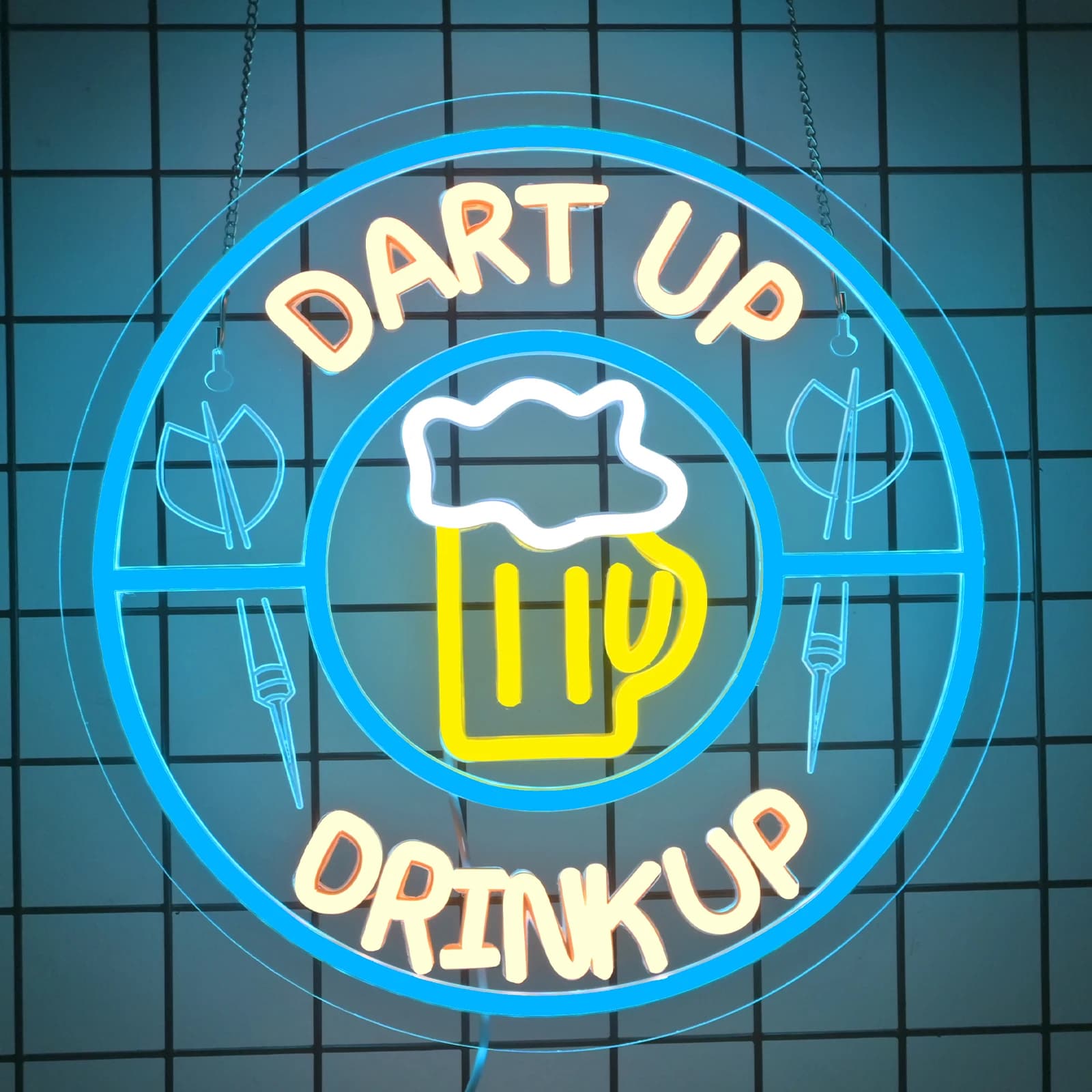 Bersaglio per freccette Birra Dardo Insegna al neon Intaglio Divertimento Bar Appeso a parete Decor Luce con freccette Boccale di birra Design per sala giochi Pub Man Cave