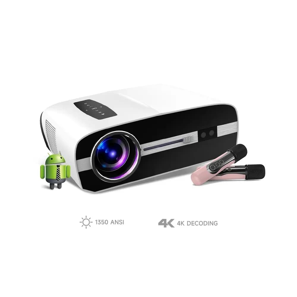Proiettore Smart WiFi OEM con 2 Microfoni, LED 1080P 4K, per Esterni, Feste in Casa, Karaoke, Sala KTV, Macchina con Altoparlante