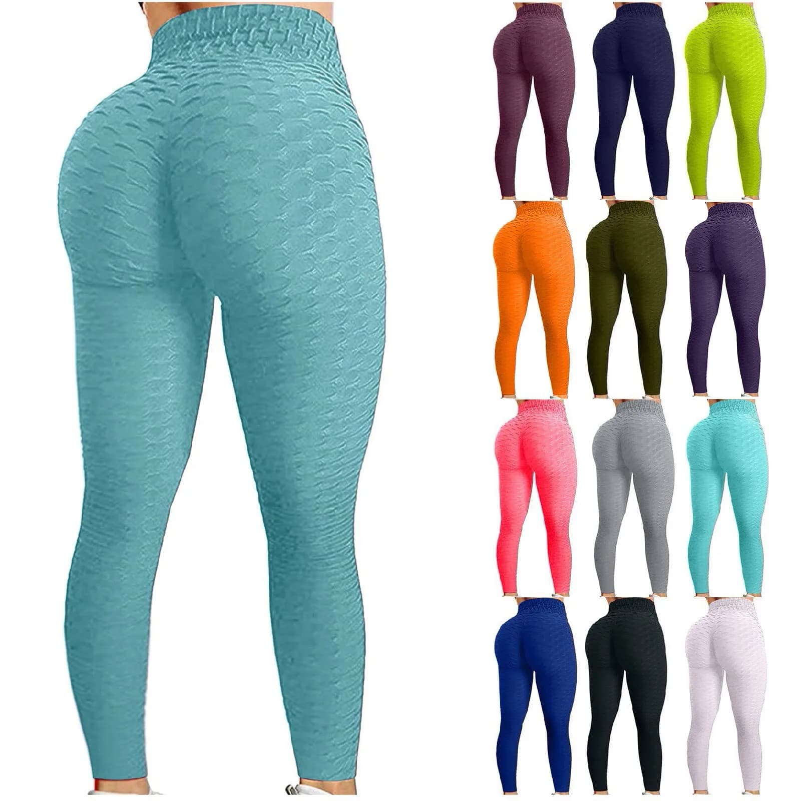 Pantaloni da yoga a vita alta da corsa per esercizi di sollevamento dell'anca a bolle da donna Pantaloni da yoga alla moda in tinta unita