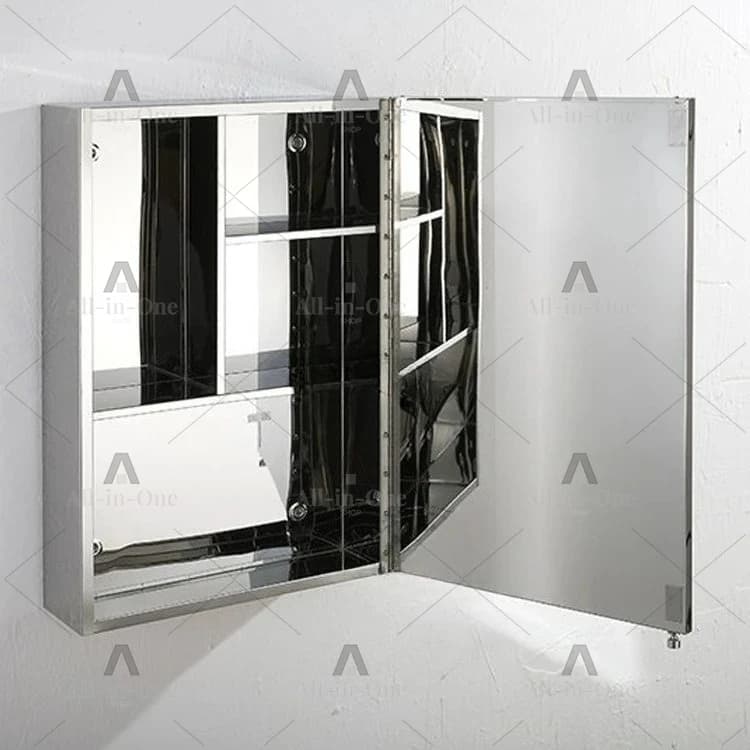 Wall-mounted stainless steel mirror cabinet, simple modern bathroom thickened bathroom mirror cabinet