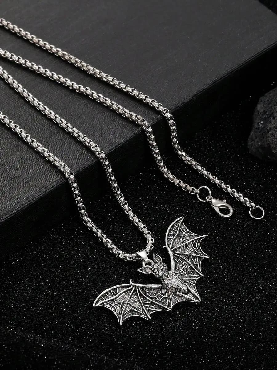 Collana vintage con ciondolo a forma di pipistrello in stile punk rock per uso quotidiano o per feste, unisex