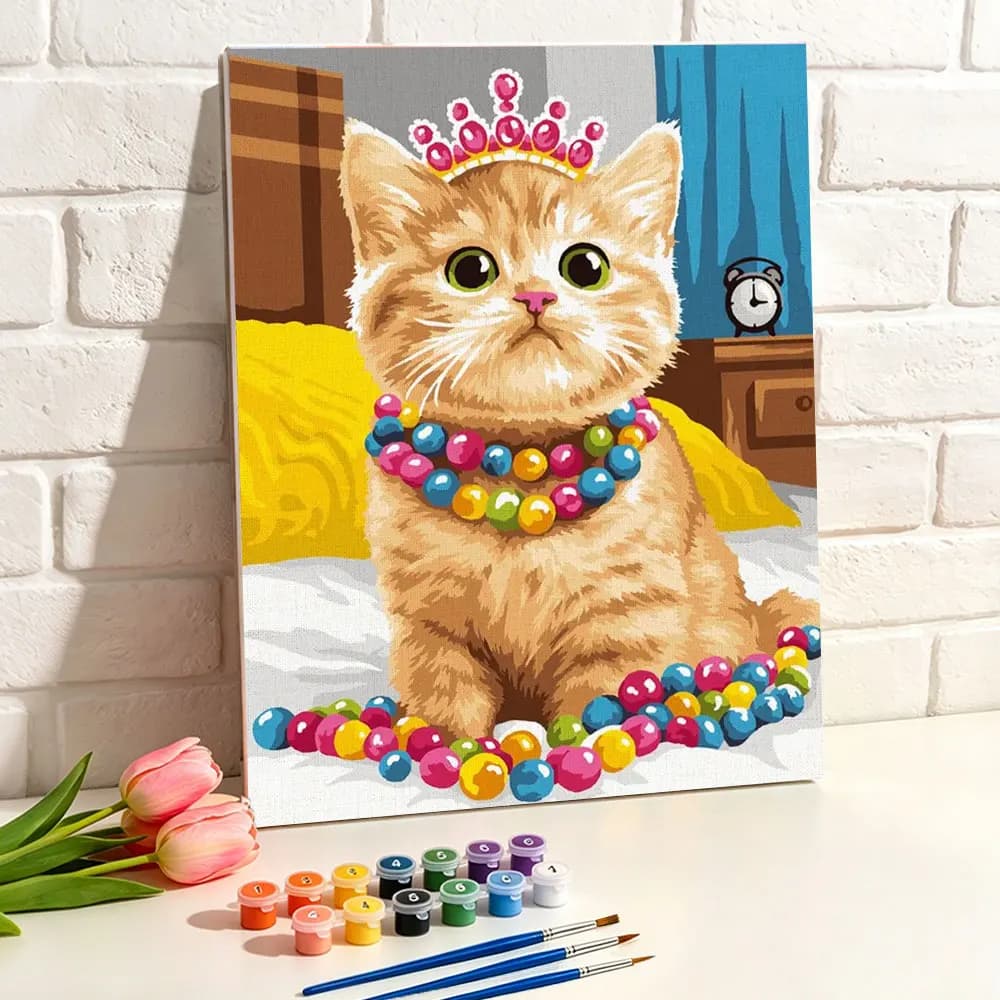 DIY Paint By Numbers Ginger Kitten Pink Crown Animal Oil Painting On Art Colorful Canvas Home Decoration Gift