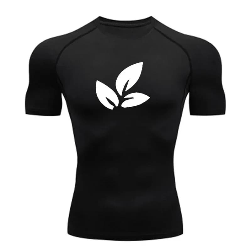 Maglietta a Compressione con Grafica a Foglie a Maniche Corte per Uomo, T-shirt Estiva ad Asciugatura Rapida per Palestra, Allenamento, Corsa