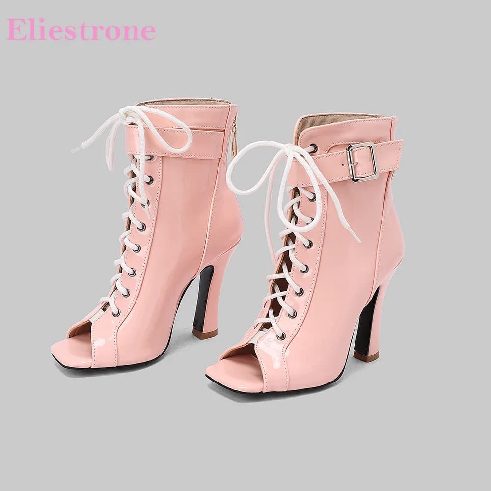 New Summer Novelty Pink Blue Women Sandals Square Toe High Heels Lady Party Shoes Plus Small Big Size 10 32 42 46 48