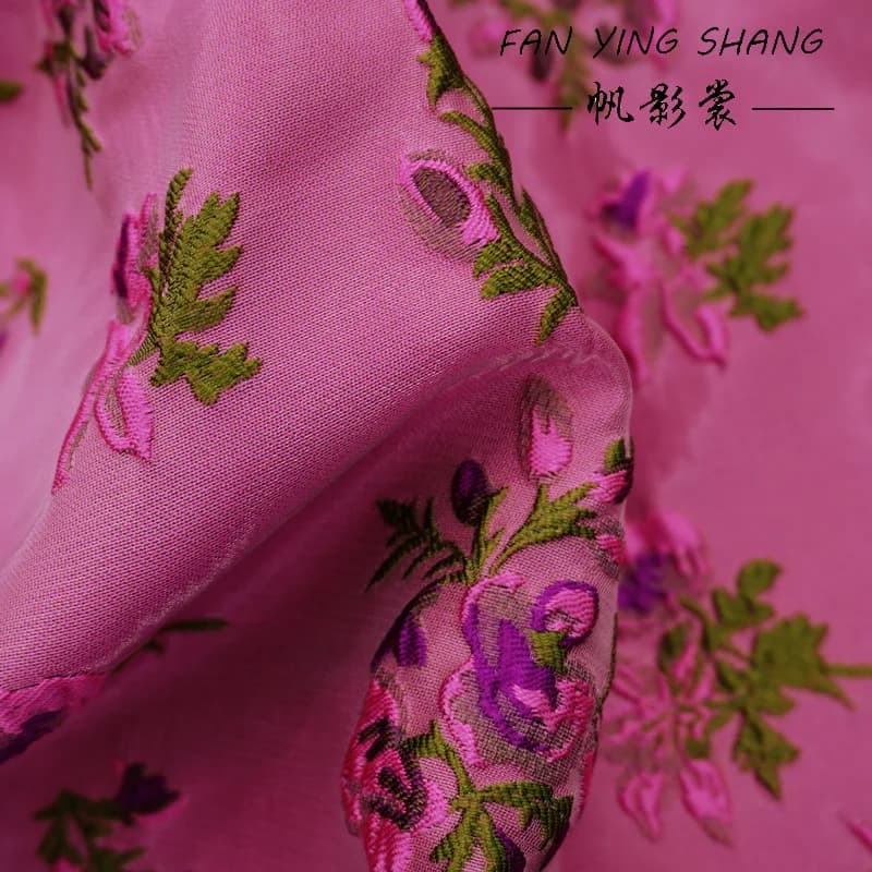 2024 Glass Rose Red Floral Jacquard Fabric For Coat Vest Satin Diy