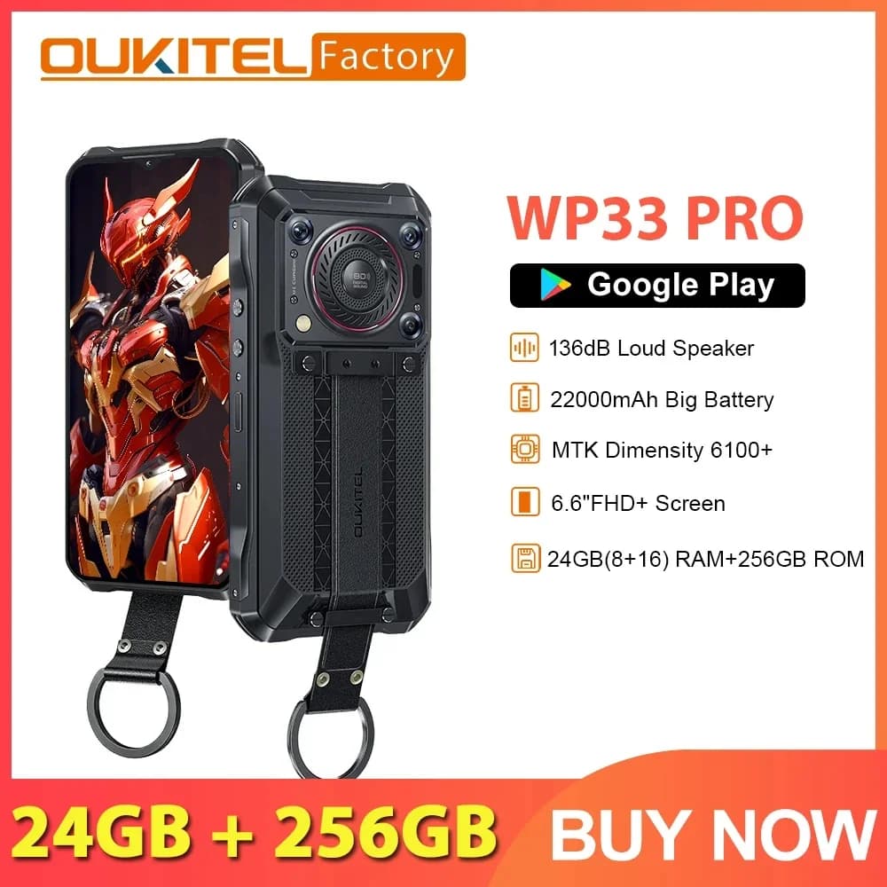 Versione globale Oukitel WP33 PRO Telefono rugged con display IPS FHD+ da 6,6", 24 GB + 256 GB, batteria da 22000 mAh, fotocamera da 64 MP, smartphone 5G, eSIM, NFC