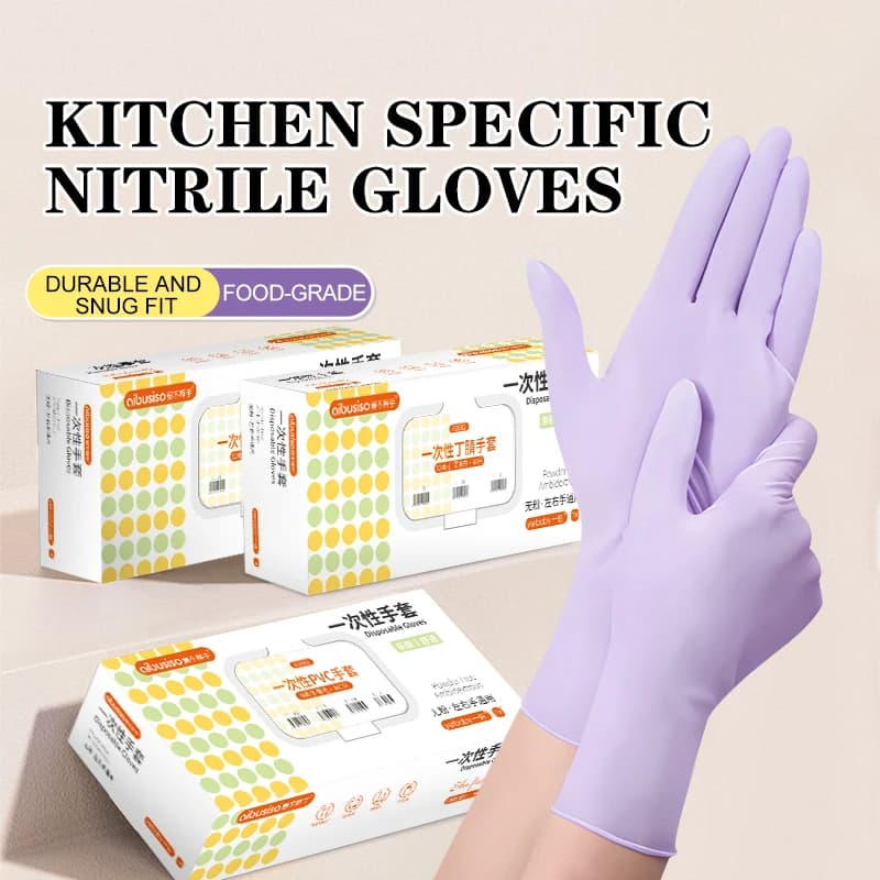 Guanti in nitrile viola da 100 pezzi, guanti monouso in lattice senza polvere per la pulizia della casa, guanti da lavoro in cucina