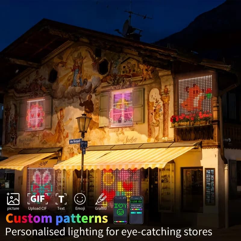 Decorazione a LED Tenda RGB Luci intelligenti Luci fiabesche controlate da app Modello fai-da-te e testo Sincronizzazione musicale programmabile Reote