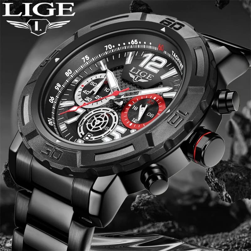 LIGE 2026 Men's Luxury Watches, Men's Chronograph, Male's Wrist Quartz Clock, Male's Relogio + SCATOLA