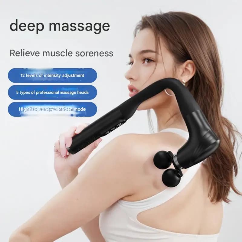 Pistola massaggiante a doppia testa per fascia, con funzione di percussione allungata, regolazione elettrica, per fitness e massaggio, con batteria a lunga durata