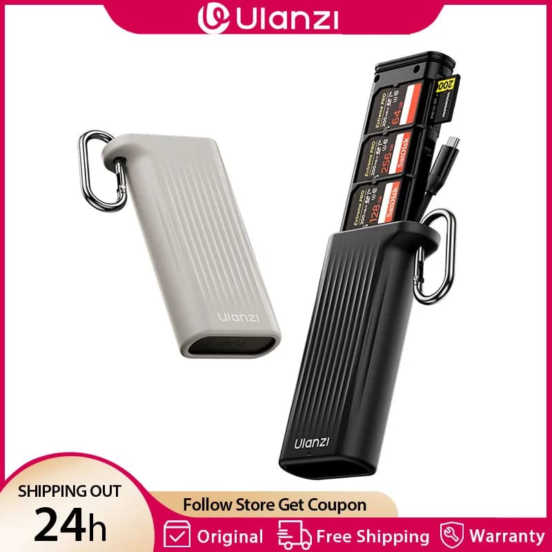 Ulanzi CR2 Custodia per carte tutto in uno Lettore di schede USB 3.1 da 5 Gbps Supporto doppio slot Porta TF/SD/SIM/USB-C/Tipo-c per smartphone portatile