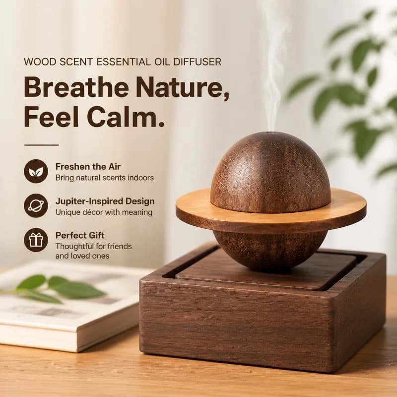 Sapele Wooden Planet Ornament Car Aroma Diffuser Timber Fragrance Volatilizer, Mini Cosmic Shape Vent Mount Scent Release