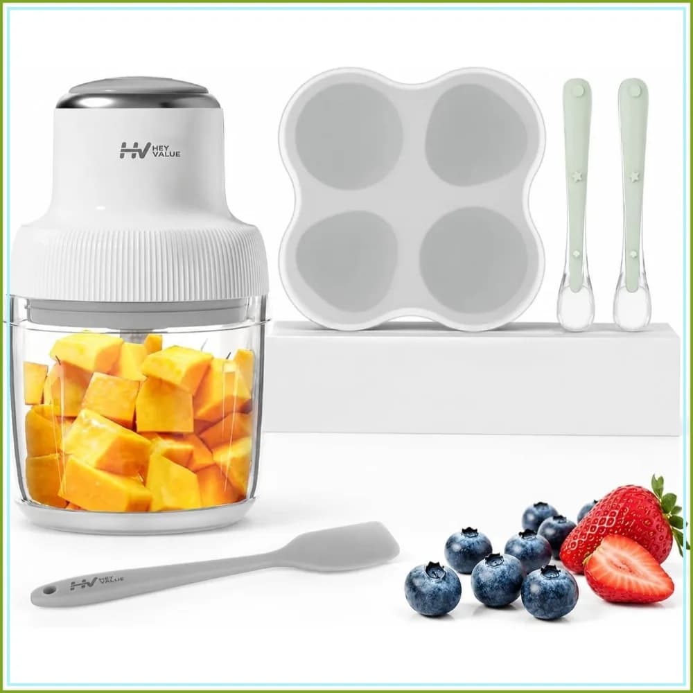 Baby Food Maker Set with Glass Blender, Freezer Tray, Silicone Spoons & Spatula, 20 OZ, Gray
