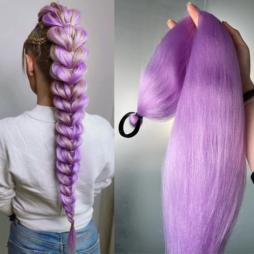 Coda di cavallo dritta sintetica 2 pezzi con cravatta elastica per capelli intrecciata colorata coda di cavallo estensioni dei capelli accessori per capelli per le donne